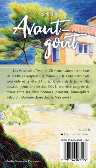 4e de couverture de "Avant-gout", par Shini, dessin de Peonees, YBY Éditions.