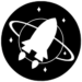 Logo de la collection Futurs incertains composé d'une fusée passant devant une planète avec des anneaux.