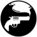Logo de la collection Sombres frissons composé d'un pistolet produisant une fumée mystérieuse sur fond noir.