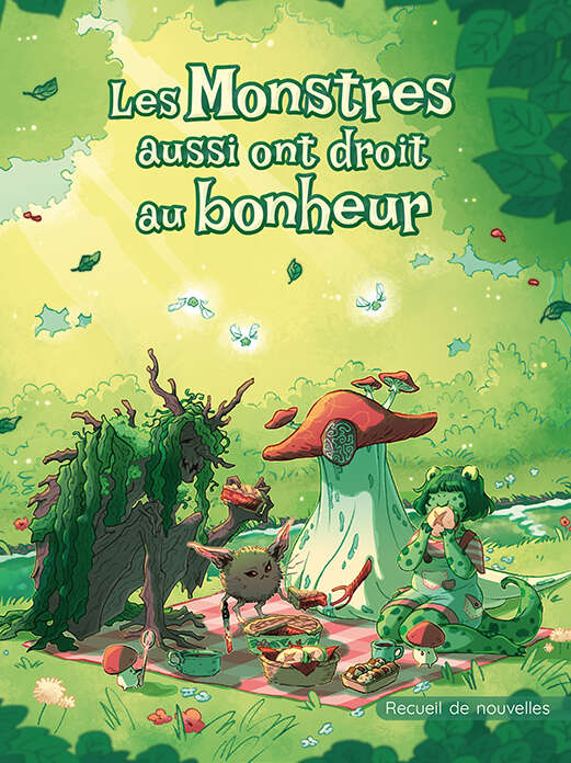 Couverture de "Les Monstres aussi ont droit au bonheur", recueil de nouvelles, dessin de Mistéxpi, YBY Éditions.